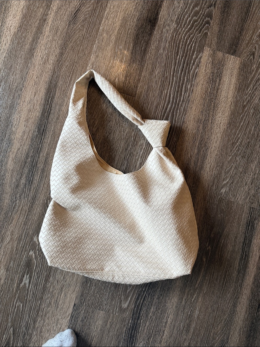 Textured Cream Hobo Shoulder Bag